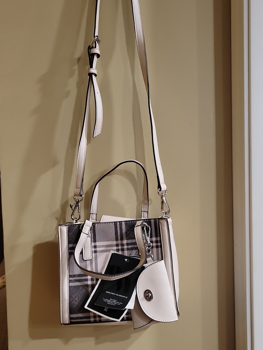 Nine West Pink Plaid Satchel with Removable Coin Pouch